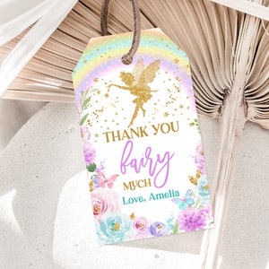 Etichette per compleanno delle fate Etichette Foresta incantata Etichette di ringraziamento Etichette a farfalla Etichette per regalo Giardino delle fate per bambine Modificabili Stampabili Scarica Bir274