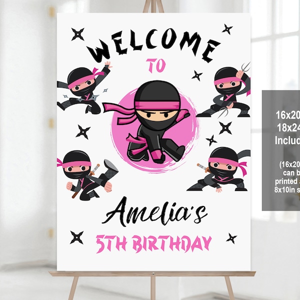 Ninja Girl Birthday welcome sign Ninja Warrior Party Decor Karate Birthday welcome poster Any age Digital Editable Printable Download Bir365