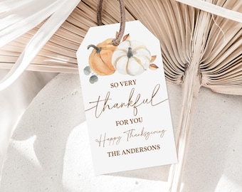 Thanksgiving-Gastgeschenkanhänger: Boho-Herbstkürbis – Bearbeitbare Vorlage Tgt14