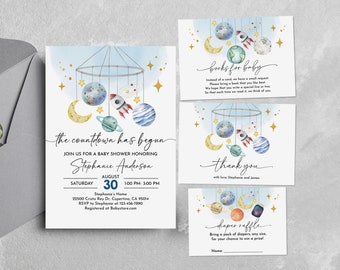 Baby Shower Invitations: Outer Space Galaxy Theme (Editable Set Bab270)
