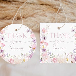 Wildflower Thank You Tag, Printable Round Square Favor Tag Template, Editable  Floral Bridal Shower, Baby Shower, Birthday tag Bri78