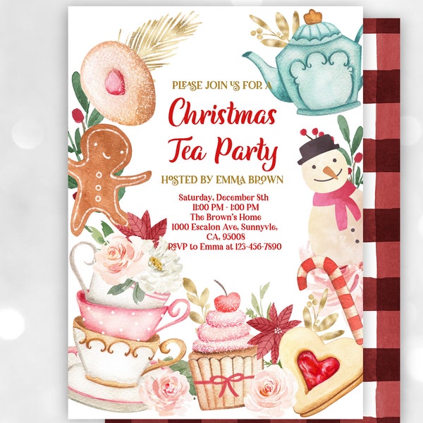 Christmas Tea Party Invitation Holiday Tea Party Invite Winter Party Cookie Gingerbread Hot Cocoa Editable Download Printable Chr26