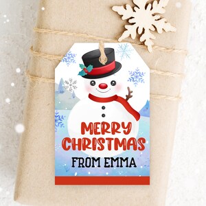 Étiquette cadeau bonhomme de neige anniversaire Noël étiquette enfants mignons faveur décoration de fête de Noël vacances Merci modifiable imprimable téléchargement Bir284