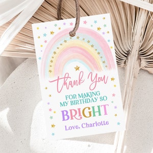 Rainbow Thank You Tags, Rainbow Party Favors, Printable