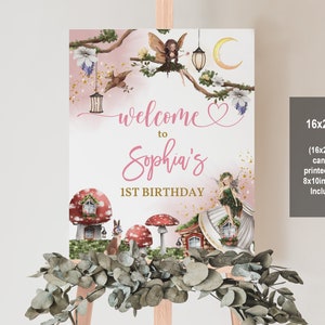 Bearbeitbares Fee 1. Geburtstagsparty Willkommensschild Fee Prinzessin willkommenes Plakat Boho verzauberten Wald Tee-Party Dekor Printable Download Bir275