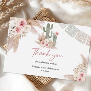 Carte de remerciement pour la douche nuptiale Taco Bout Love, cactus de remerciement, herbe de la pampa Fiesta bohème succulente douche nuptiale modifiable imprimable Bri27