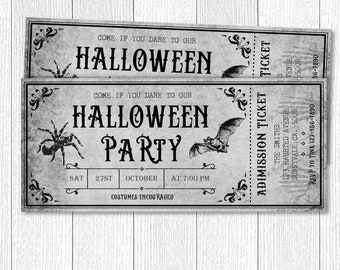 Halloween Invitation Ticket - Editable Birthday Party with Bat and Spider
