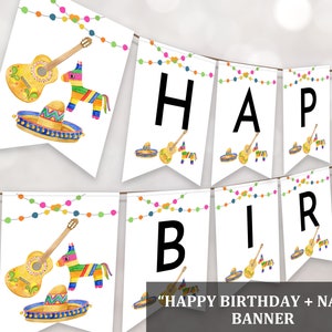 Editable Fiesta Birthday Banner Happy Birthday Decorations Printable Cinco de mayo Bunting Banner Mexico 1st Birthday Digital Bir331