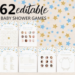 Twinkle Twinkle Little Star Baby Shower Games Bundle, Editable Blue Gold Star Baby Shower Games, Boy Printable Games, Digital Bab370