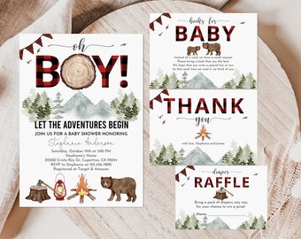 Lumberjack Baby Shower Invitation Set: Buffalo Plaid Bear Design Bab216