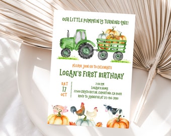 Farm Birthday Invitation: Pumpkin Patch and Tractor (Editable Template) Bir196
