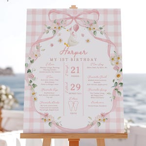 Birthday Milestone Sign: Silly Goose Theme, Pink Bow - Editable Canva File Bir608 image 4