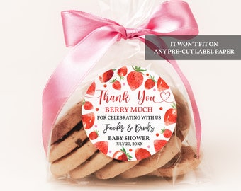 Strawberry favor tag Baby shower Thank You label Berry much Round Tag Strawberry Party Farmers Market Editable Printable Download Bab181