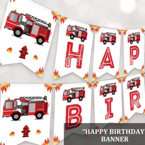 Editable Firetruck Birthday Banner Fire Truck Party Decorations Fireman Bunting Banner Party decorations Printable Digital Firetruck Bir71