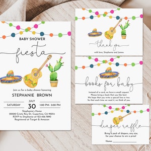 Fiesta Baby Shower Invitation set Mexican Fiesta baby shower Invite Bundle Cactus Cinco de mayo Modern Editable printable Download Bab202