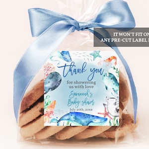 Sea Babyparty Favor Label Sea Sticker Dekor Ocean Danke-Tag Sea Animals Square Editable Printable Download Bab156