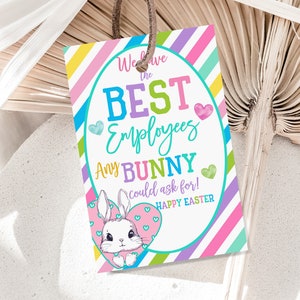 Bunny Employee Appreciation Tag Happy Spring Staff Gift Tag Thank You Label Easter Basket Tag Editable Printable Download Eat16