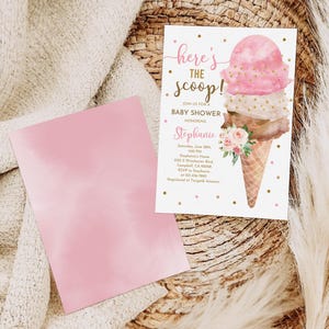 Ice Cream Baby Shower Invite: Pastel Pink and Brown Editable Bab92 image 3