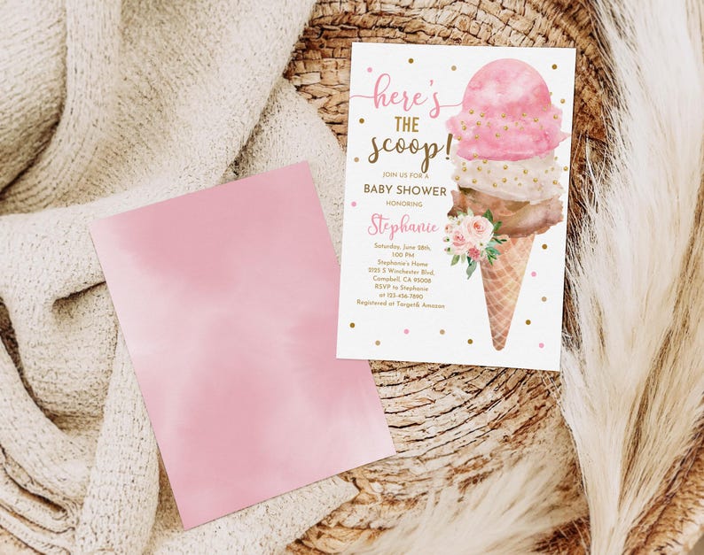 Ice Cream Baby Shower Invite: Pastel Pink and Brown Editable Bab92 image 3