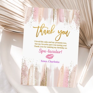 Spa Geburtstag Dankeskarte Makeup Party Dankeschön Spa Sleepover Glam Party Girl Gold Beige Rosa Bearbeitbare Printable Download Bir309