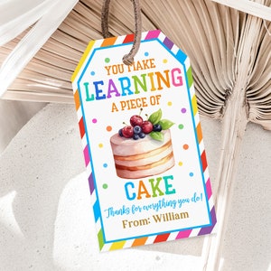 Teacher appreciation tag Cake Gift tag End of school year tag School PTO PTA Volunteer Thank you gift tag Editable Cupcake Printable Est46