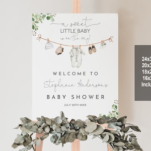 Babyparty Willkommensschild Ein süßes kleines Baby ist unterwegs Wäscheleine Willkommensschild Wäscheleine Printable Bab235
