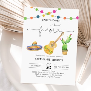 Uitnodiging voor Fiesta-babyshower Mexicaanse Fiesta-babyshower nodigt Cactus Cinco de Mayo Genderneutraal Bewerkbare afdrukbare Download Bab202