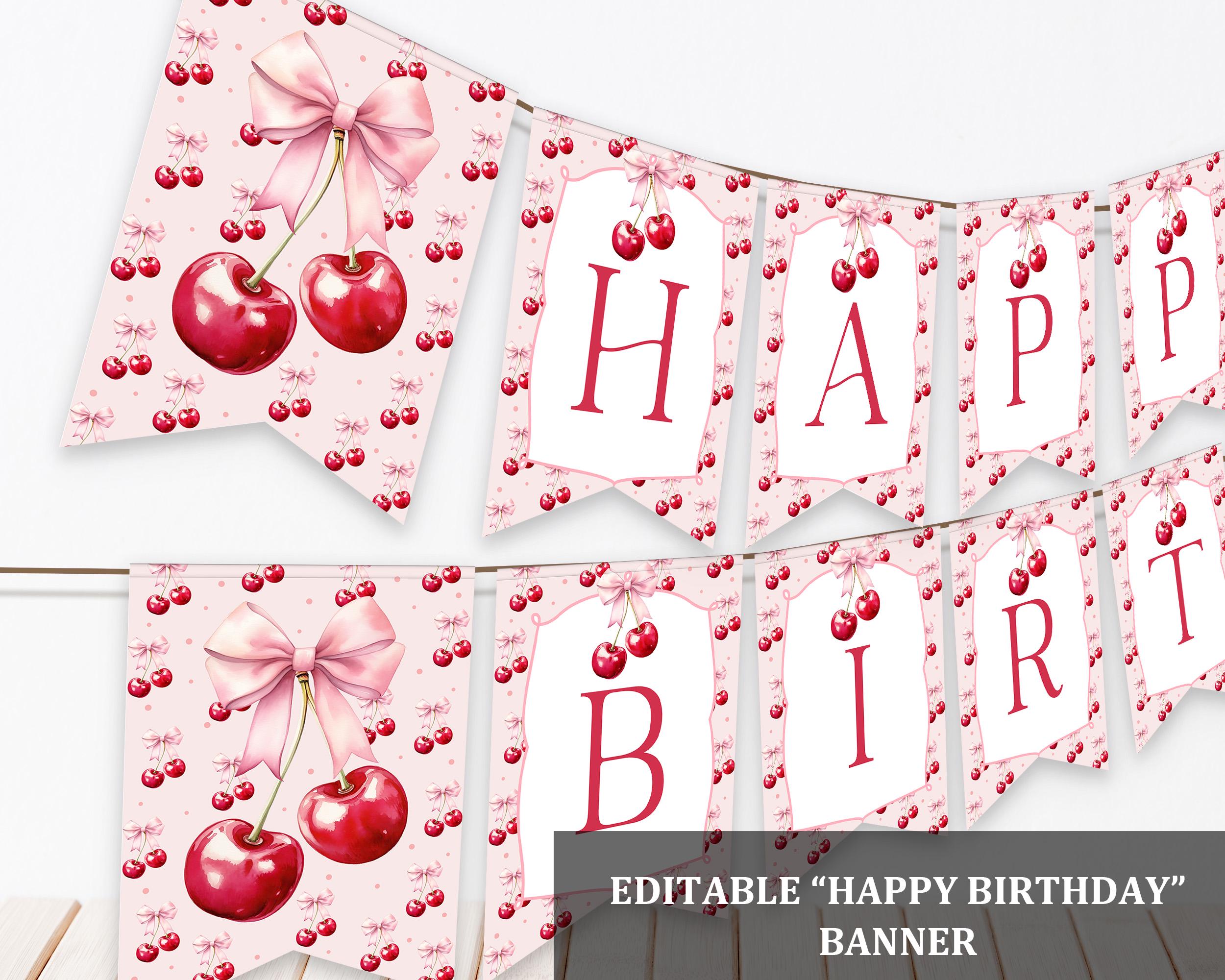 Cherry Birthday Banner - Editable Printable Party Garland Bir488 - Etsy
