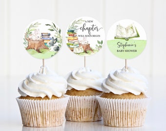 Babyshower-cupcaketoppers: verhalenboekthema - bewerkbaar konijnontwerp