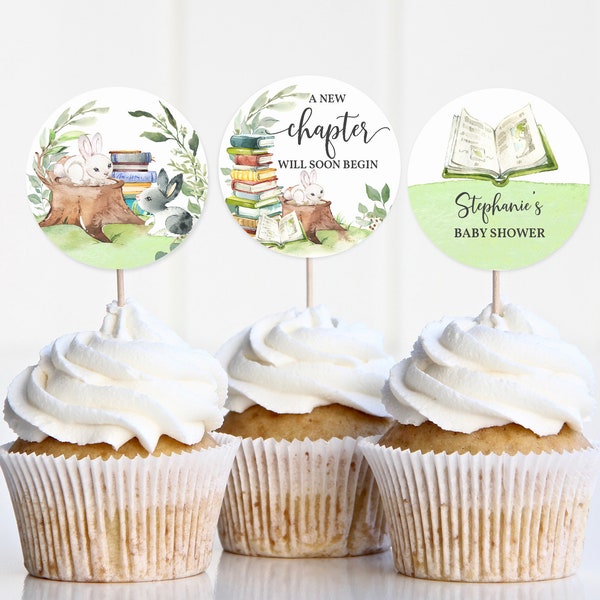 Storybook Baby Shower Cupcake Toppers Printable Book Themed Baby Shower Cupcake Picks Editable Bunny Cake Toppers Decor Digital Bab217
