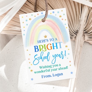 Rainbow Back to school Tag bright school year tag First day of school Blue gold Rainbow Classroom gift tag Editable Printable Download Bst11