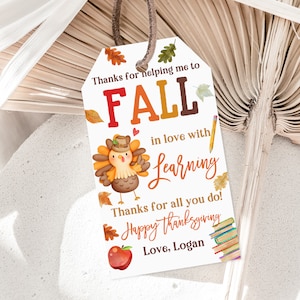 Étiquettes-cadeau de professeur pour Thanksgiving Merci de m&#39;avoir aidé à tomber amoureux de l&#39;apprentissage de l&#39;appréciation des enseignants pour l&#39;école Édition imprimable en téléchargement Tgt5