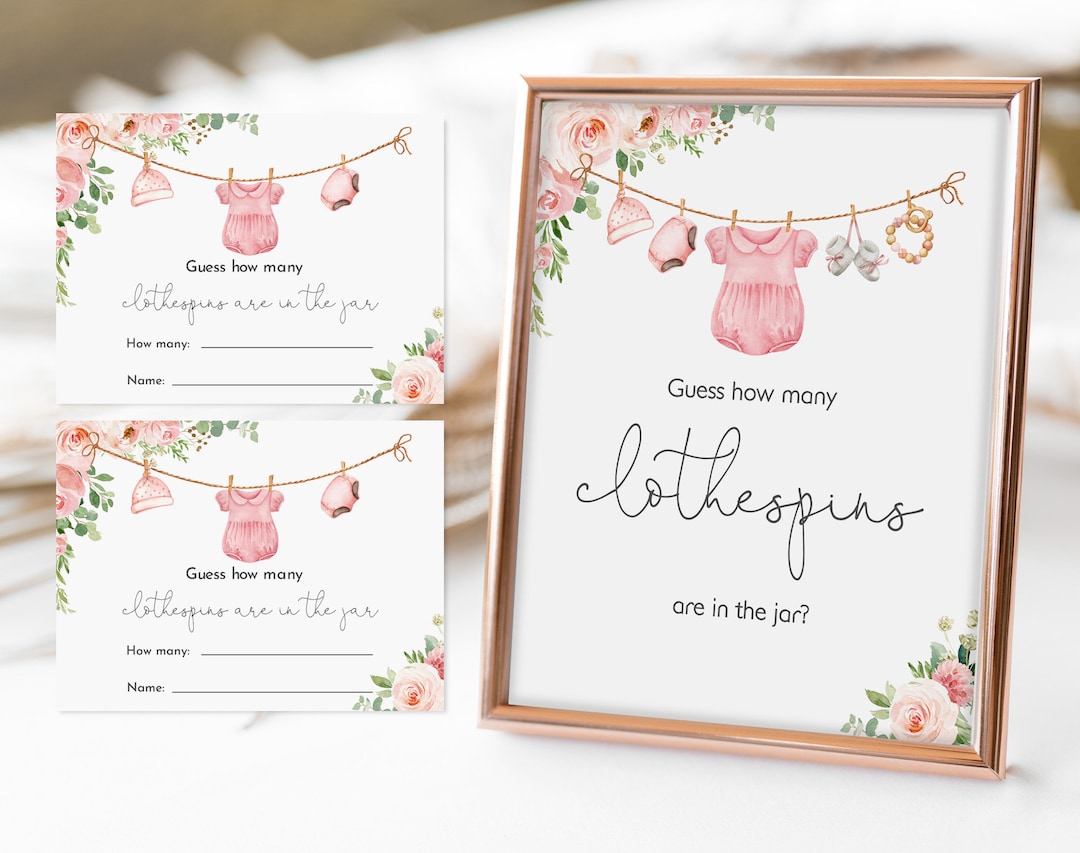 Girl Baby Clothes Baby Shower Guess How Many Clothespin Are in the Jar