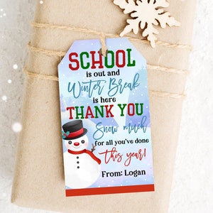 Die Schule ist aus Winterpause Tag Weihnachten Geschenkanhänger Danke Schnee viel Lehrer Personal Kinder Klassenzimmer Tag Bearbeitbar Druckbar Download Cht28