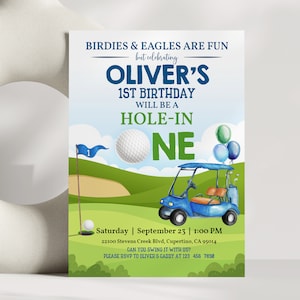 Hole in One Birthday Invitation Golf First Birthday Golf Invite Boy Golfing Masters Golf Editable Digital Template Printable Download Bir68