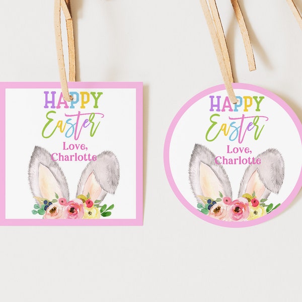 Easter Gift Sticker Bunny Basket Label Party Favor Tag Kids Classroom School Tag Decor Happy Easter Digital Printable Editable DOWNLOAD Ea3