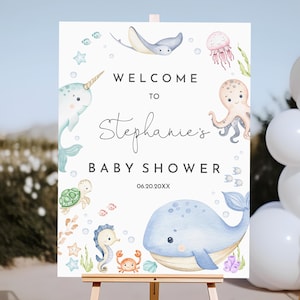 Under the Sea Willkommensschild Ocean & Sea Baby Shower Willkommensschild Editierbares Nautisches Poster Druckbare Ozeantiere Blauer Junge Dekoration Bab323