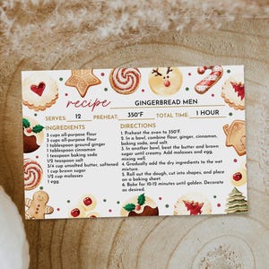 Tarjeta con receta de galletas editable, tarjeta con receta navideña, tarjeta con receta para intercambio de galletas navideñas, idea de regalo para hornear, imprimible, ChI45