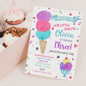 Ice Cream Birthday Invitation Ice Cream Party Invite Ice cream Social Here&#39;s the scoop Sweet Digital Editable Printable Download Bir24