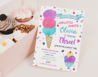 Ice Cream Birthday Invitation Ice Cream Party Invite Ice cream Social Here's the scoop Sweet Digital Editable Printable Download Bir24