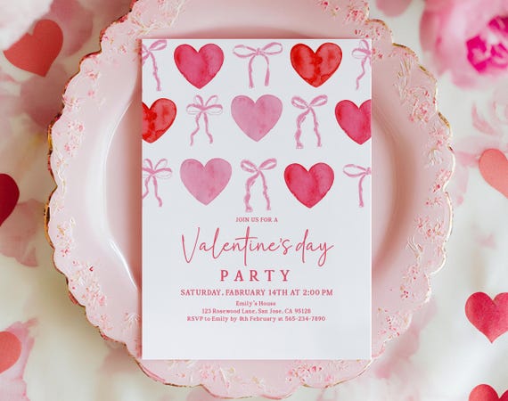Valentine's Invitation: Editable Party or Birthday Card (Printable Heart Design VaI8)