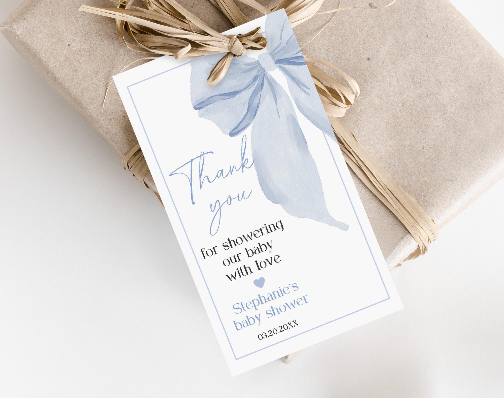 Baby Shower Thank You Tag: Blue Bow Design - Editable & Printable ...