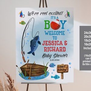 Fishing Baby Shower Welcome Sign REEL Excited It's a Boy Fish Shower sign Welcome Poster Editable Fisherman Party Decor Printable Bab110