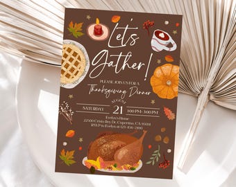 Thanksgiving Invitation Template: Friendsgiving Dinner Evite (Editable Canva)