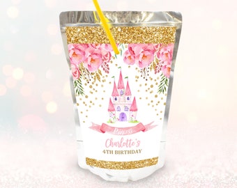 Princess Birthday Juice pouch label   Party Favor  Juice Label  Editable, Download  Printable  Prin1