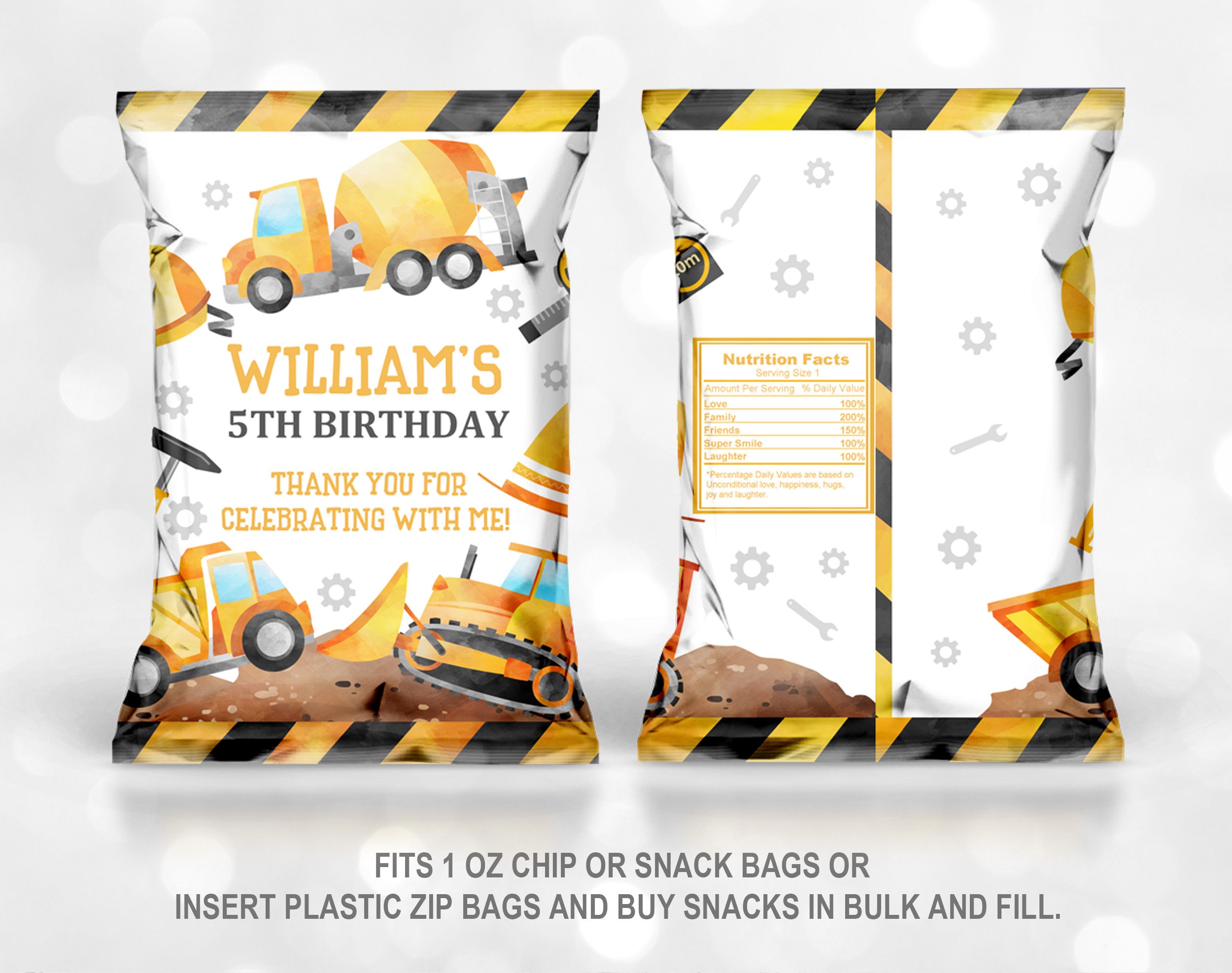 Construction Birthday Chip Bag Favor Dump Truck Snack Thank Construction Birthday Chip Bag Favor Dump Truck Snack Thank