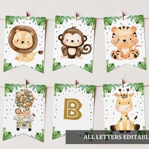 Safari Banner Baby Shower Jungle Animals Banner Jungle Birthday party banner Greenery Girl Boy Editable Download Printable Bab153 Bir297