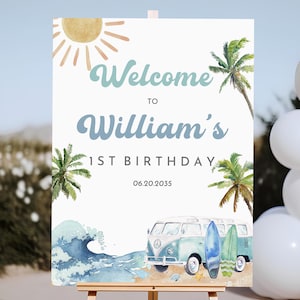Surfing Birthday Welcome Sign: Editable Beach Party Decor (Digital Download)