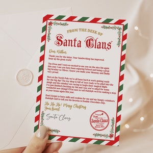 Carta de Papá Noel Carta de Navidad a Papá Noel Carta oficial de saludo de Papá Noel Relleno de caja de Navidad Digital Editable Imprimible Descargar Chls1