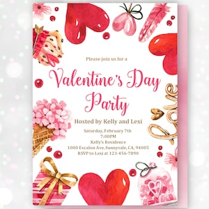 Valentines Day Invitation Valentine's Day Party Invite Heart Candy Floral Sweet Love Brunch Digital Editable Printable Download Par6